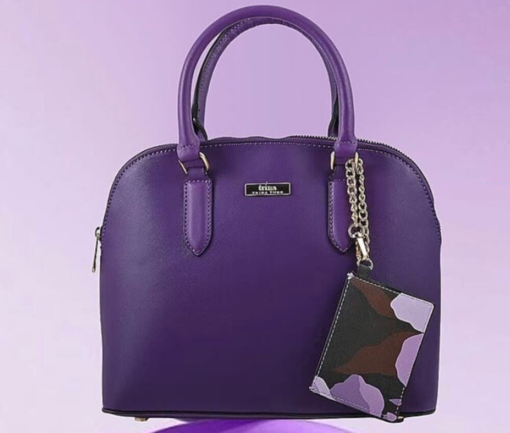 Trina Turk Purple Faux Leather Dome Crossbody Bag 11 x 5 x 9"